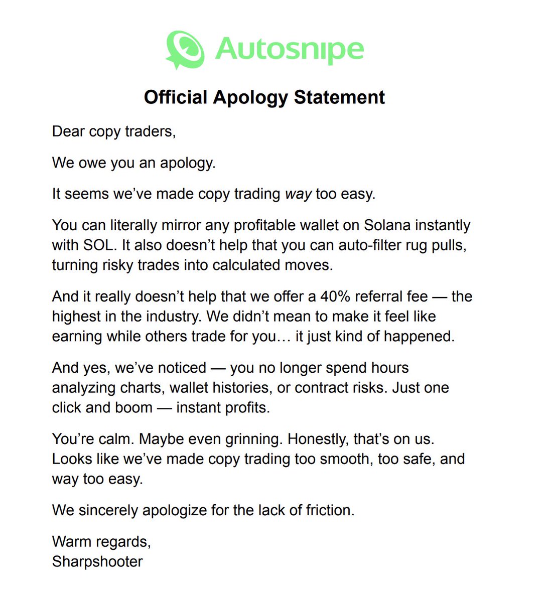 Dear copy traders, 
We owe you an apology.😂