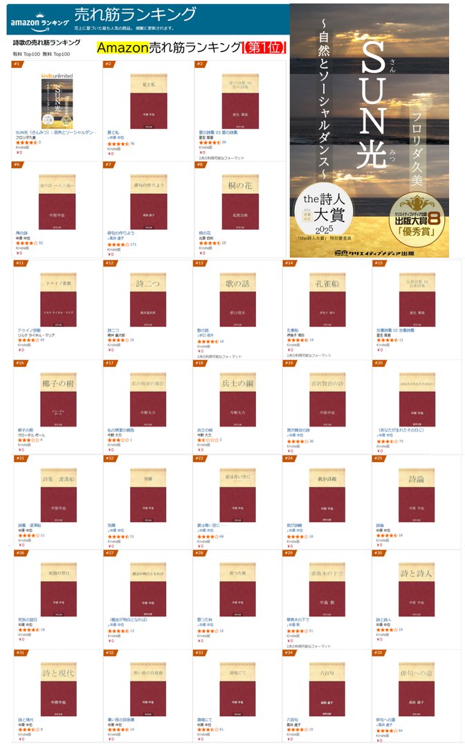 「the詩人大賞」特別審査員フロリダ久美・11月11日感謝♡1位1位1位1位♡獲得。｜新刊『SUN光（さんみつ）』自然とソーシャルダンス「夢実現」目標と実行が良い結果へ
live.pearlharbor.jp/florida/?p=793 
#クリエイティブメディア出版 #出版大賞 #コンテスト #詩集 #相田みつを #the詩人大賞 #詩人 #谷川俊太郎