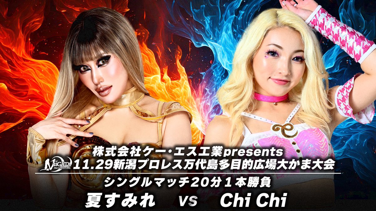 決定カード『第1弾』🔥
【11.29万代島多目的広場大かま大会】

▼「株式会社ケー•エス工業presents
シングルマッチ20分1本勝負」
夏すみれ
vs
Chi Chi

▼良い席はお早めに！
npwonline.thebase.in

#新潟プロレス