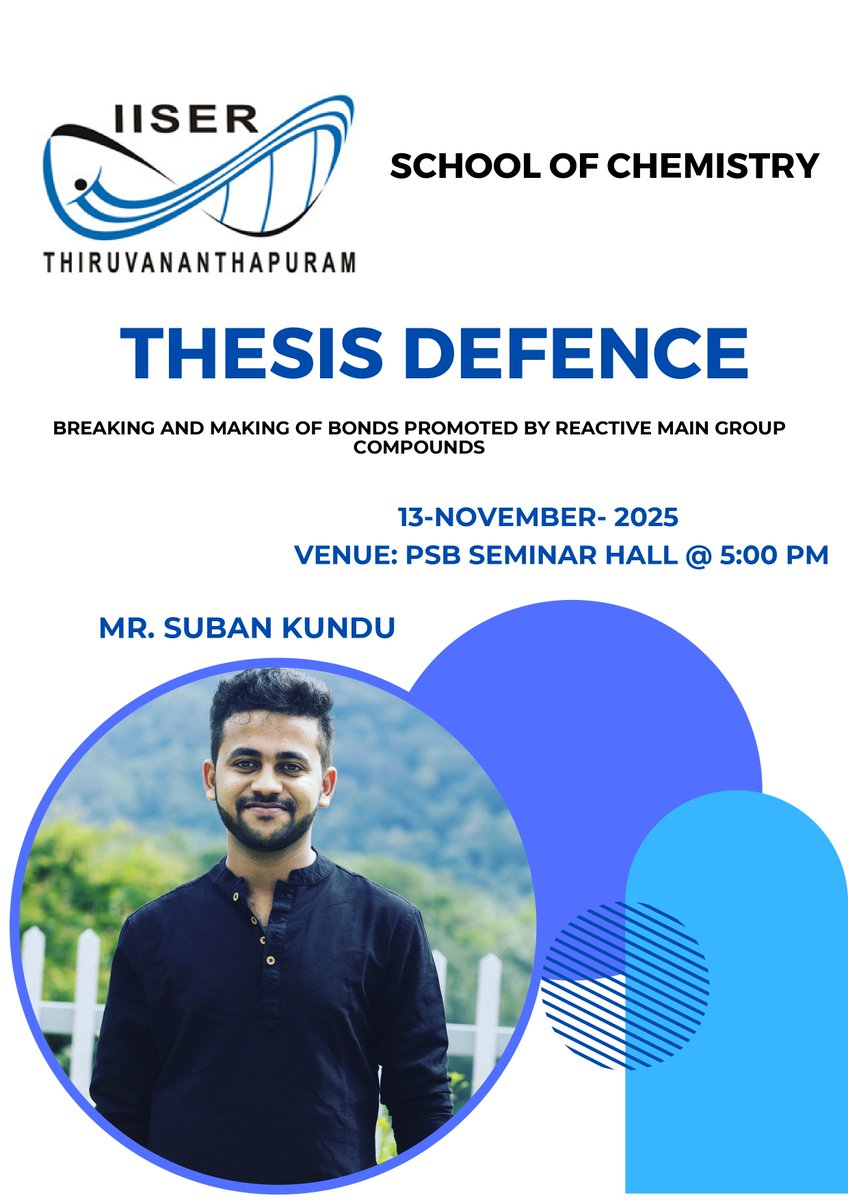 Chemie_iisertvm's tweet image. Thesis Defence by Mr. Suban Kundu, from Prof. Ajay Venugopal&apos;s group. @tvmiiser