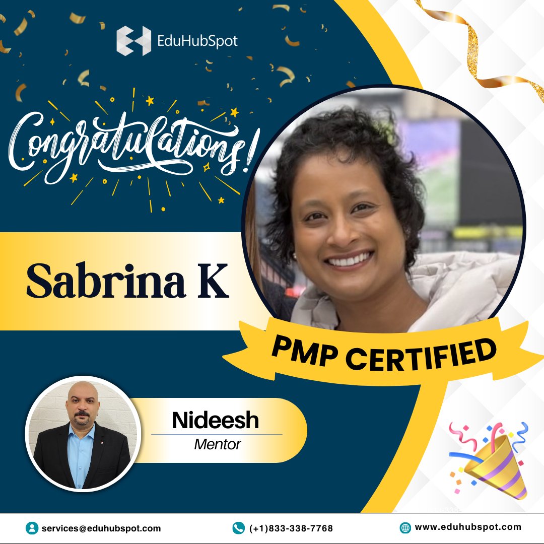 eduhubspot's tweet image. #SpotYourSuccess 🏆
Congratulations on achieving your PMP Certification, Sabrina K.! You have made us proud by achieving this certification. Wishing you more such milestones in the days to come!
 
 Mentored by : Nideesh Balakrishnan

eduhubspot.com
