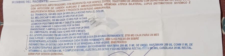 A quien prescribió esto a mi paciente adulto mayor en una sola cita no tiene progenitora, es un canalla que debería dedicarse  a otra cosa.