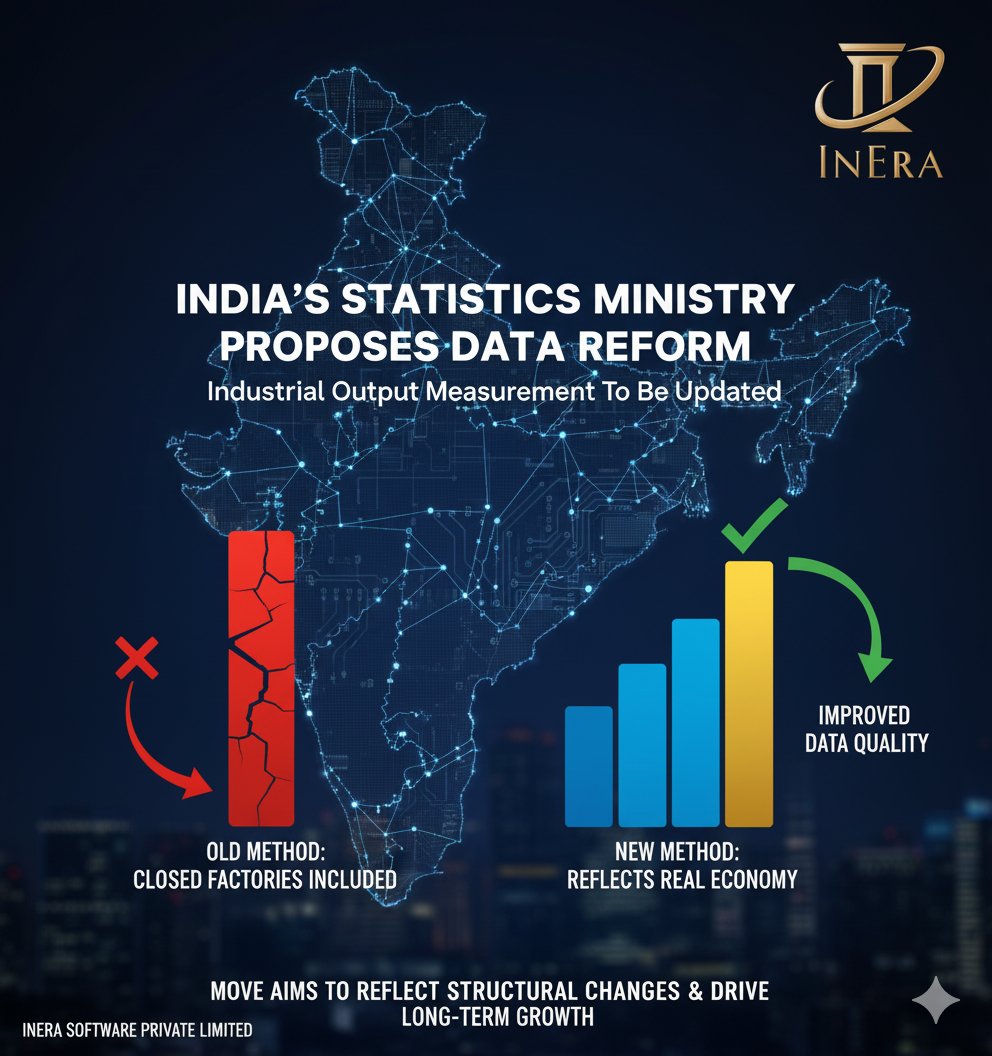 inera_software's tweet photo. Indiaโs statistics ministry proposes updating industrial output data by replacing closed factories in the sample base.
๐ญ๐ This move aims to improve data quality and better reflect the economyโs changing structure.
#InEraSoftware #DataReform #IndiaIndustry #IIP https://t.co/kfdKSrfMNs
