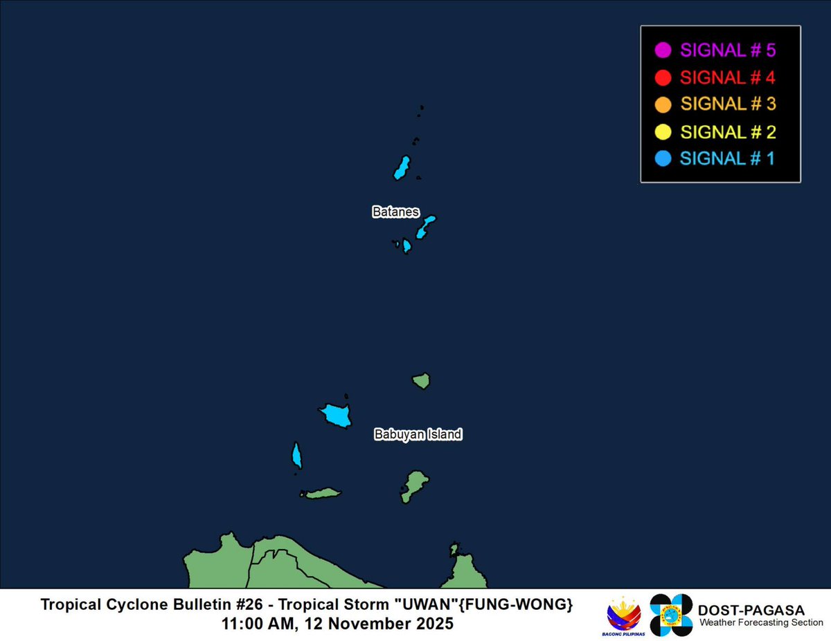 newswatchplusph's tweet image. WEATHER WATCH: Tropical storm #UwanPH weakens further as it continues its northeastward track to Taiwan, PAGASA says in its 11 a.m. bulletin. 

It will reenter the Philippine Area of Responsibility on Wednesday afternoon before making landfall over in Southern Taiwan in the…