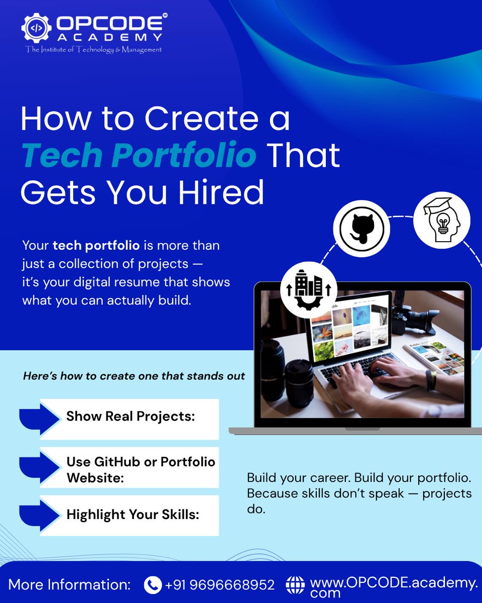 opcodeacademy's tweet image. 👉Career Tips: How to Create a Tech Portfolio That Gets You Hired!

💠Your tech portfolio is more than just a collection of projects —
it’s your digital resume that shows what you can actually build. 🚀

#CareerTips #TechPortfolio #CodingLife #OPCODEAcademy