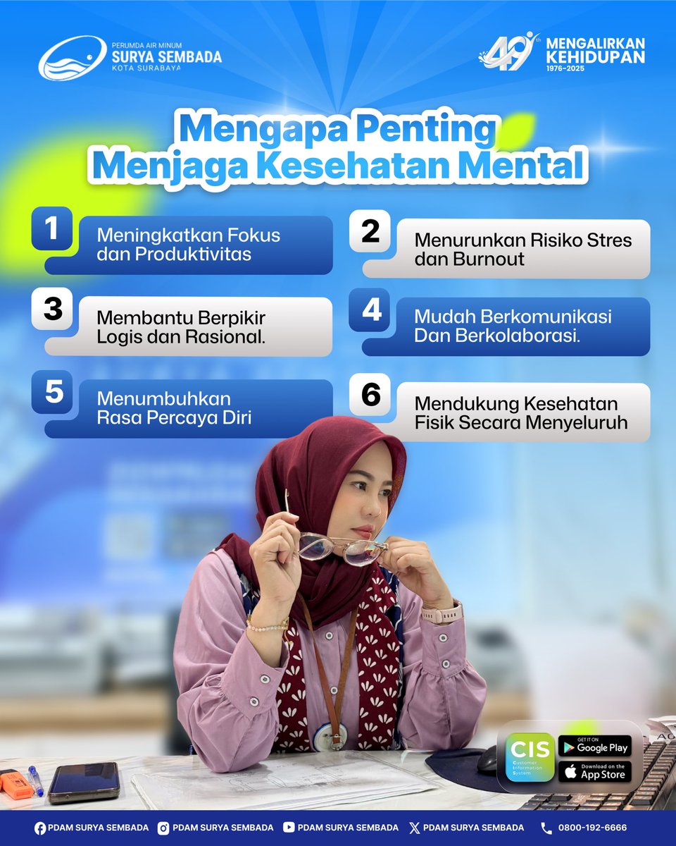 PDAMSurabaya's tweet image. 🧠💧 Deadline menumpuk? Tarik napas sejenak, dan beri ruang untuk istirahat.

#KesehatanMentalKerja #MentalHealthAwareness #WorkSmartNotHard
#PerumdaAirMinumSuryaSembada #BeritaPDAMSby #PelayananPrima #SobatAir
#HariKesehatanNasional #HKN2025 #GenerasiSehatMasaDepanHebat