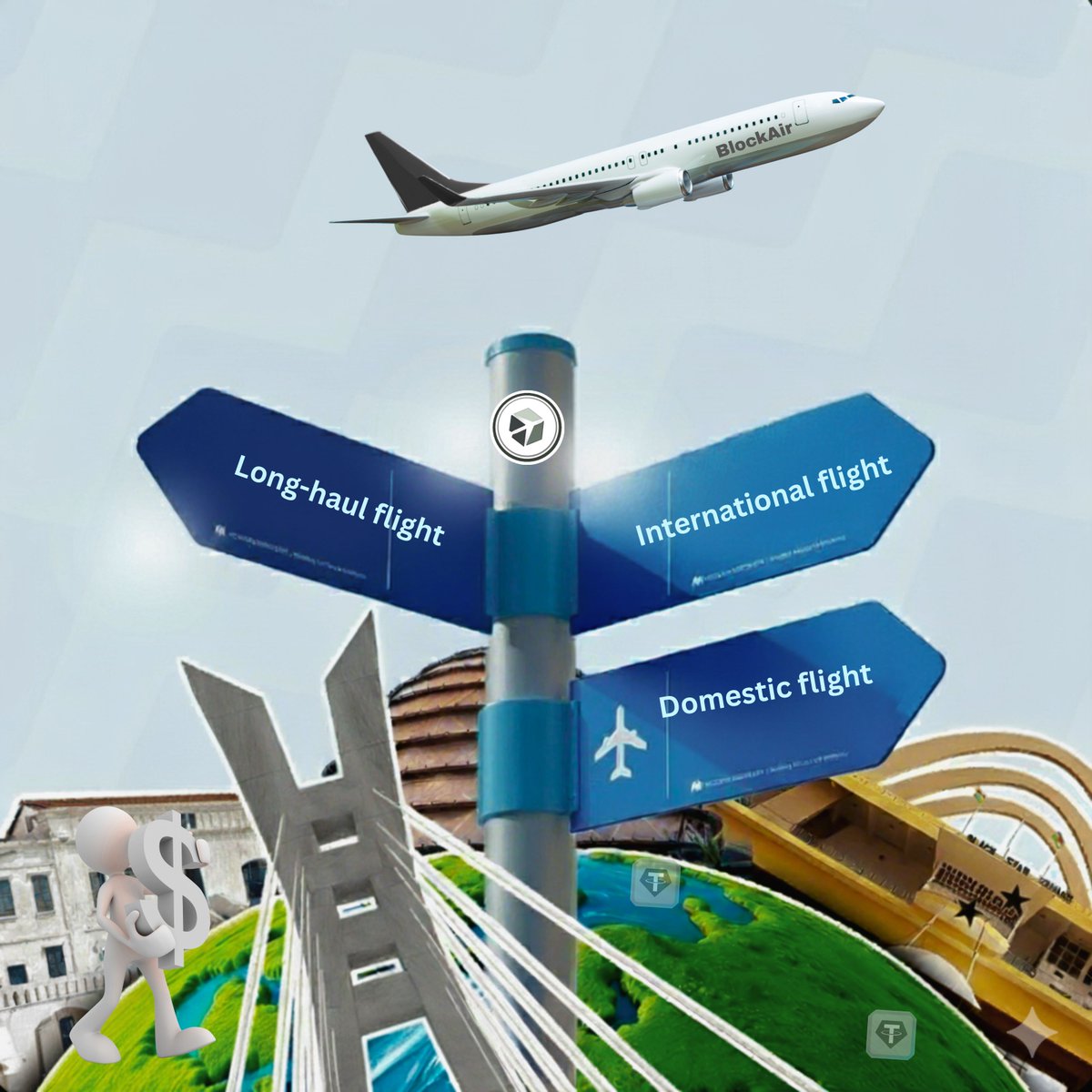 See that signpost? Every new traveler you bring on board with BlockAir guides you straight to a massive reward.

​Domestic Flight ▶Earn 10 USDT

​International Flight▶Earn 40 USDT

​Long-haul Flight▶ Earn 150 USDT

​That's 100% of their first ticket purchase. <a href="/Blockair_P2E/">Blockair Official</a>