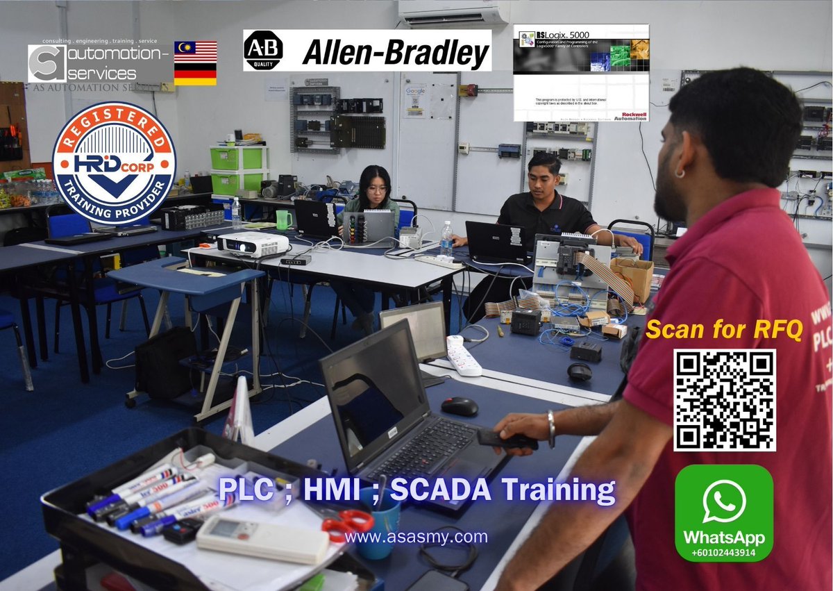 AutomationMy's tweet image. 5-Day #AllenBradleyPLC &amp;amp; #HMITrainingMY powered by #ASAutomationMY! Oil, gas &amp;amp; marine pros learned #RSLogix5000, #CompactLogix, #ControlLogix, wiring &amp;amp; #SCADATraining. Real PLC, real skills 👉 asasmy.com/request-quotat…
 #HRDCorpClaimable