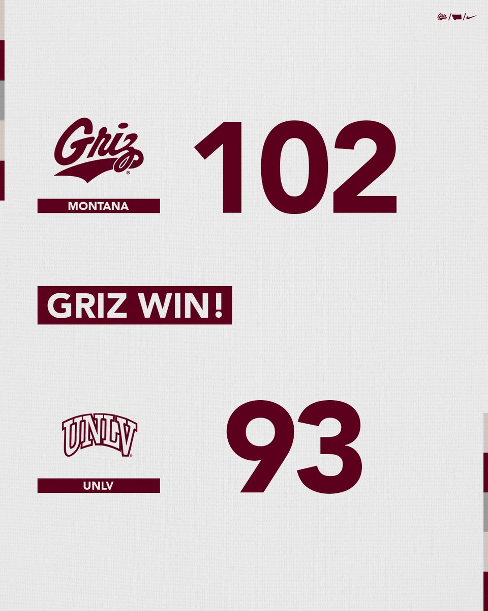 First time scoring 100+ against a D1 team since 2019 as the Griz go to Vegas and knock off the Runnin' Rebels! 

3⃣0⃣ points and 8⃣ assists for <a href="/mxney___/">Money Williams</a> 
1⃣8⃣/9⃣ for <a href="/tejxn__/">Te’Jon Sawyer</a> 
5⃣ players reach double figures. 

#GrizHoops | #GoGriz