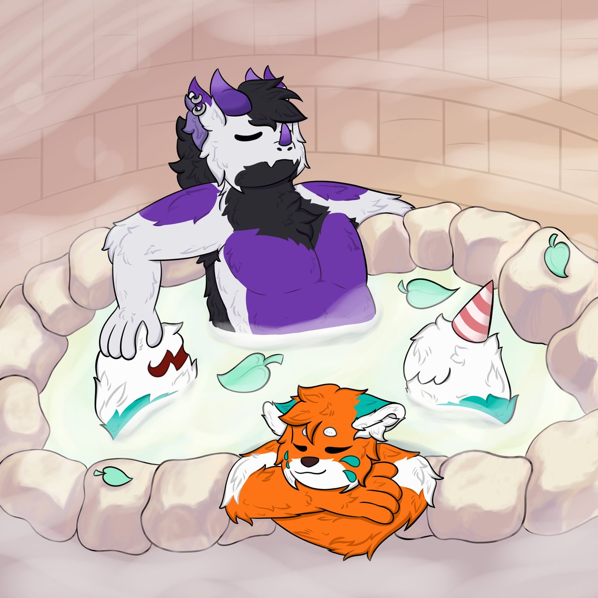 Good place to celebrate  ~w~

#furry #art #furryart #digitalart #fox #dragon #hotsprings