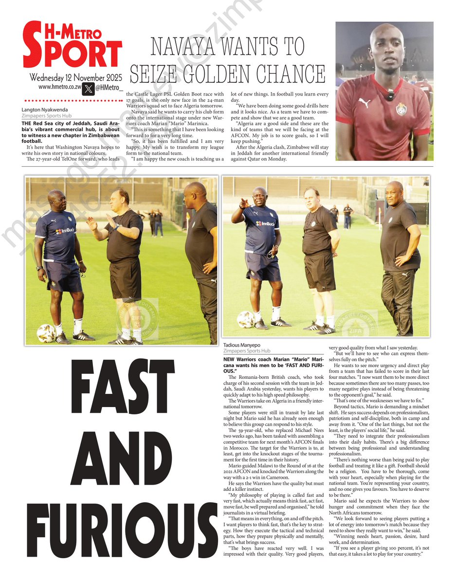 HMetro_'s tweet image. #BACKPAGE 

The Romania-born British coach, who took charge of his second session with the team in Jeddah, Saudi Arabia yesterday, wants his players to quickly adapt to his high speed philosophy.

heraldonline.co.zw/fast-and-furio…