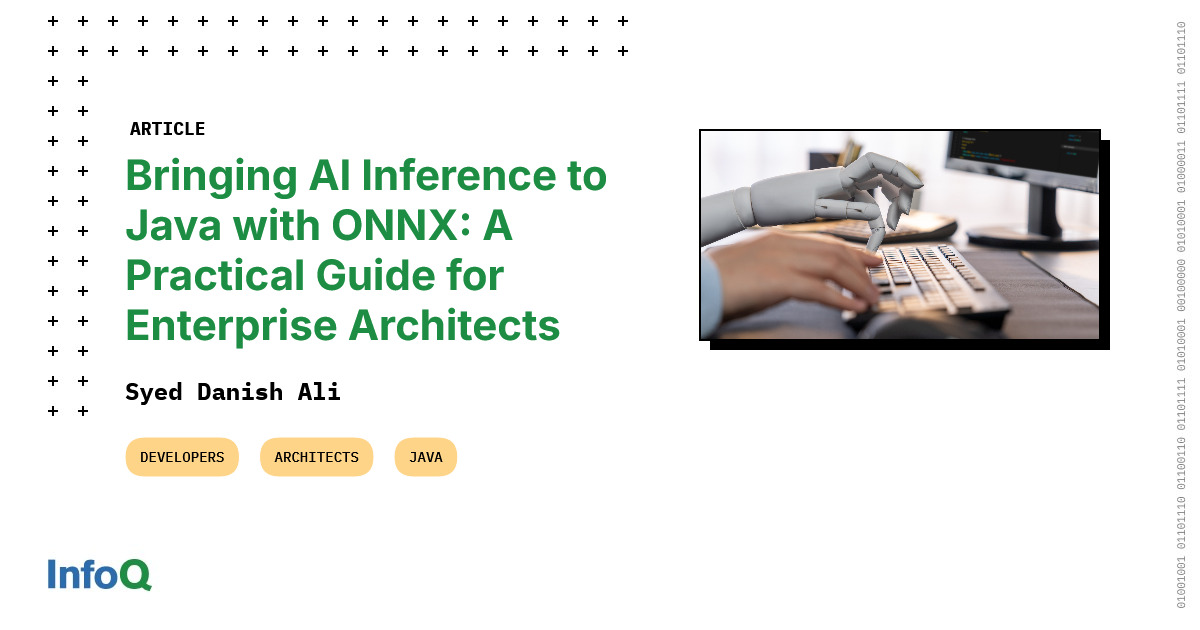 InfoQ's tweet image. #Java apps can now run transformer-based AI models directly in the JVM - no Python, REST wrappers, or microservices required!

Integrate #ONNX-powered inference with:
• Tokenizer support
• GPU acceleration
• Modular deployment
• Observability

🔗 bit.ly/48M5GYH