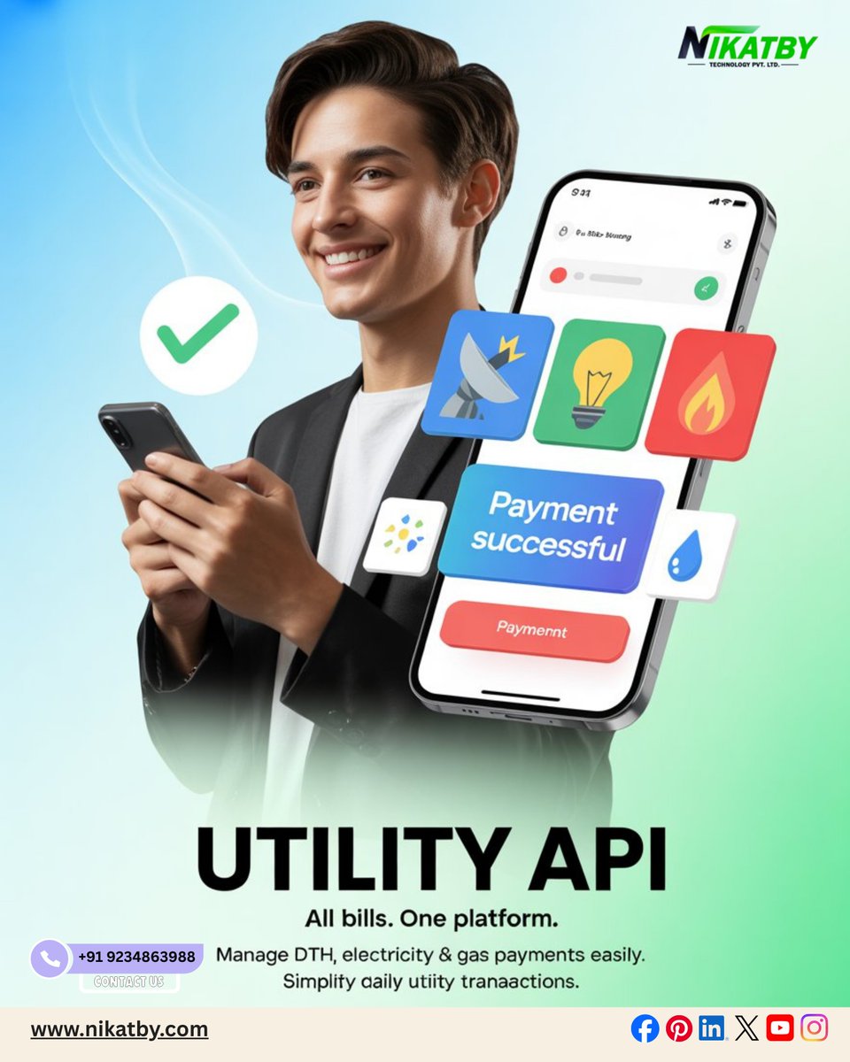 nikatby's tweet image. All-in-One Utility API for DTH, Electricity &amp;amp; Gas Bill Payments 
⚡ One API for all your bills!
Pay DTH, electricity &amp;amp; gas instantly with Nikatby Utility API.
Fast, secure &amp;amp; seamless.
👉 nikatby.com📞 Call: +91 9234863988
#Nikatby #UtilityAPI #Fintech #DigitalIndia