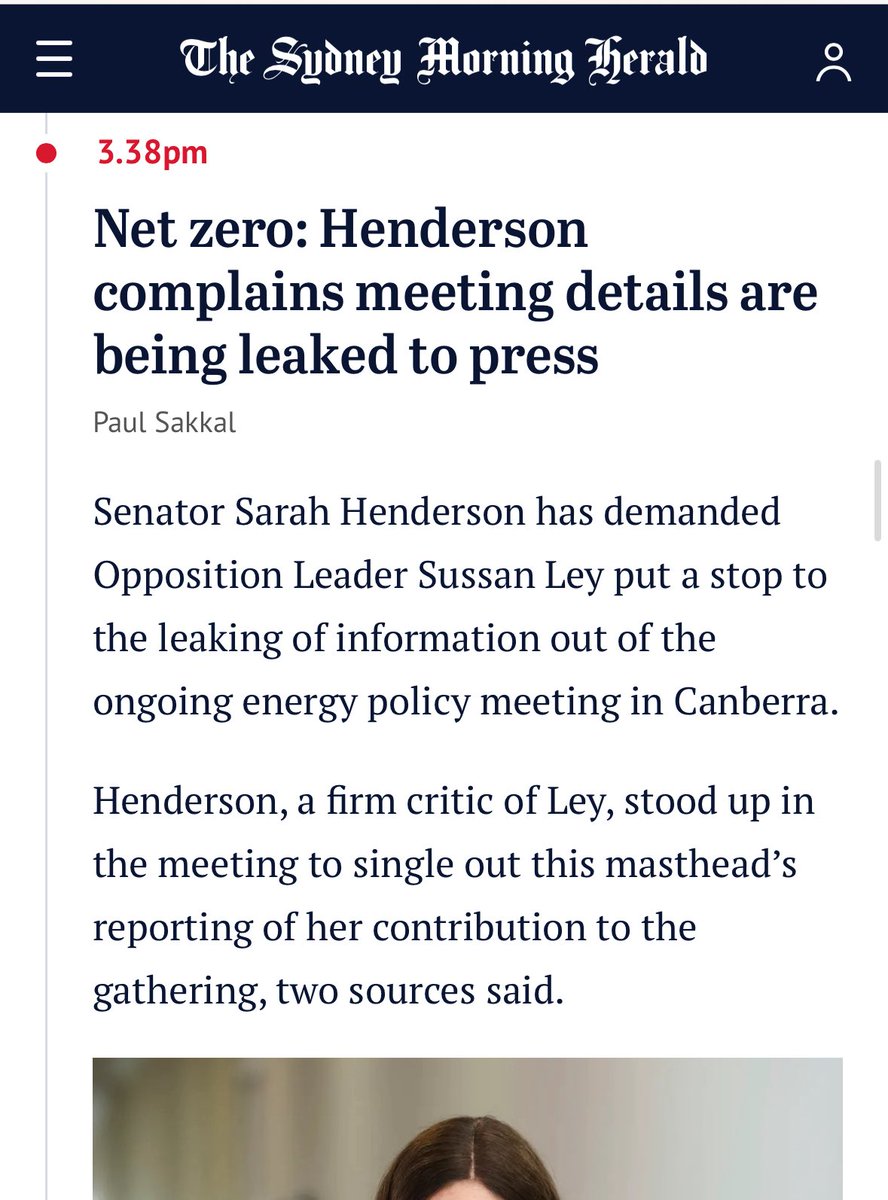 JoshButler's tweet image. Liberal senator complains about comments leaked to media, according to comments leaked to the media smh.com.au/national/austr…