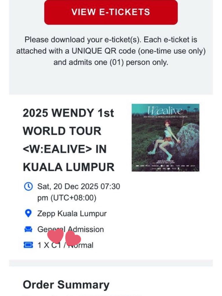 spell221's tweet image. WTS 2025 Wendy 1st World Tour &amp;lt;W:EALIVE&amp;gt; in Kuala Lumpur KL 

1 x C1 ticket

can nego🥹 please dm if interested!

RTS: secured VIP tickets

#WENDYinKL #WEALIVEinKL
#WEALIVE #WENDYinMY 
#WENDY_WORLDTOUR