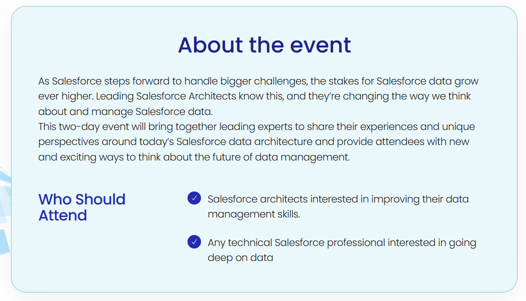 sharoneesl's tweet image. odaseva.com/data-innovatio…

Hear from industry leaders. Get personal insights, ideas, and stories from Certified Technical Architects who’ve worked on the world’s most sophisticated Salesforce implementations.

#DataInnovationForum #Odaseva #DataSecurity #EnterpriseData #Innovation