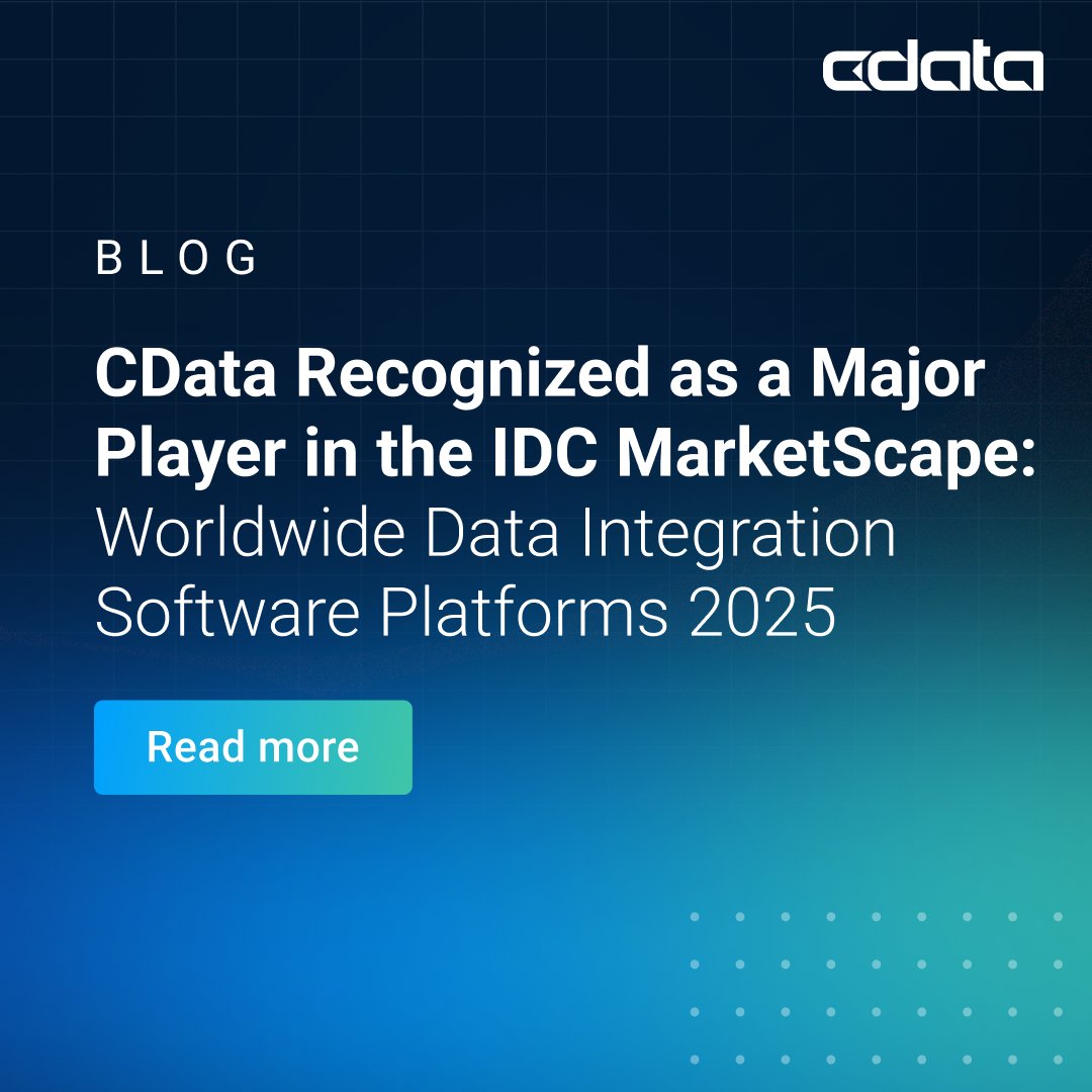 cdatasoftware's tweet image. Big news! 🚀 CData is recognized as a Major Player in the 2025 @IDC MarketScape for Data Integration Software Platforms: bit.ly/4ouexD3 

We&apos;re making data accessible and actionable for humans and AI with the #CDataPlatform.

#DataIntegration #AI #IDCMarketScape #CData
