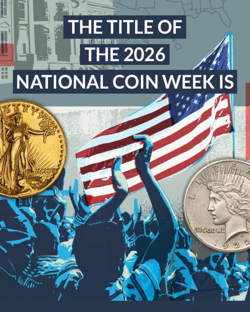 ANACoins's tweet image. The title of the 2026 #NationalCoinWeek has been selected! 🇺🇸 Stay tuned for educational and promotional materials to help you celebrate this milestone. Congrats to the ANA members who provided this year’s title! #America250 #Numismatics bit.ly/4p0syIv