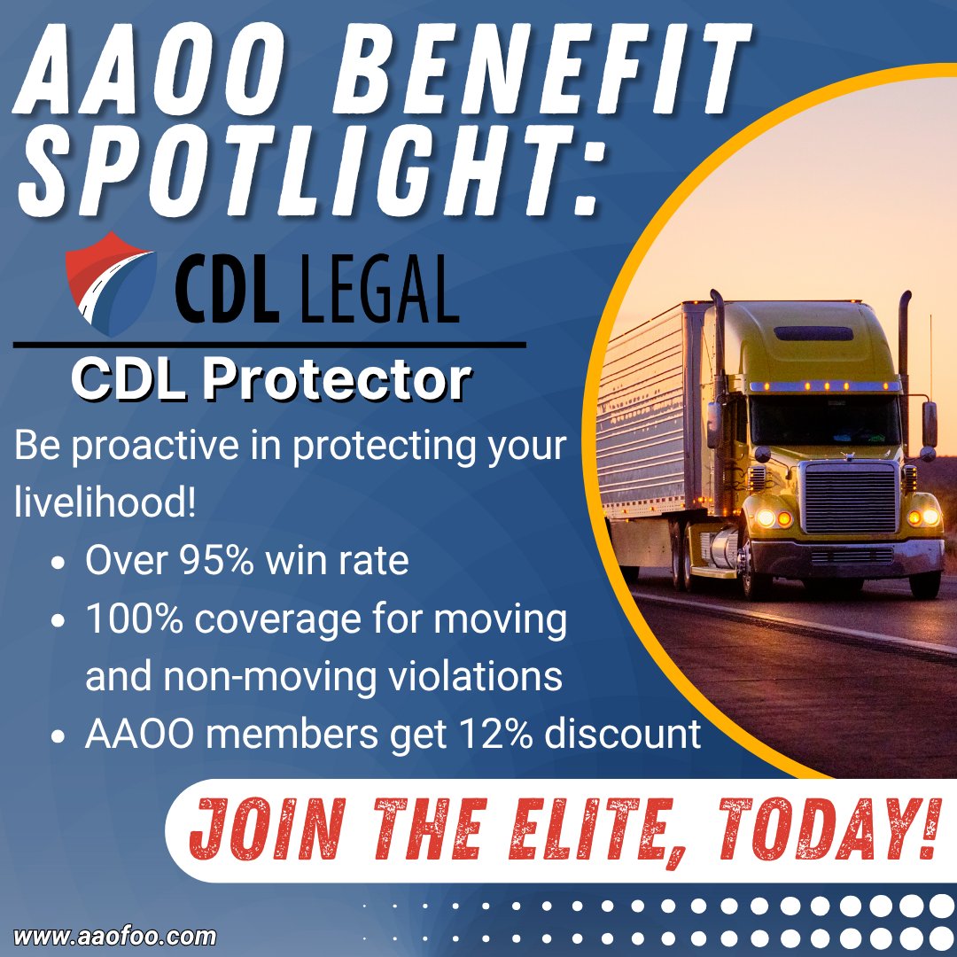Be proactive in protecting your livelihood! AAOO members get a 12% discount with our friends at CDL Legal.🚛 💼 

Learn More: aaofoo.com/cdl-protector/