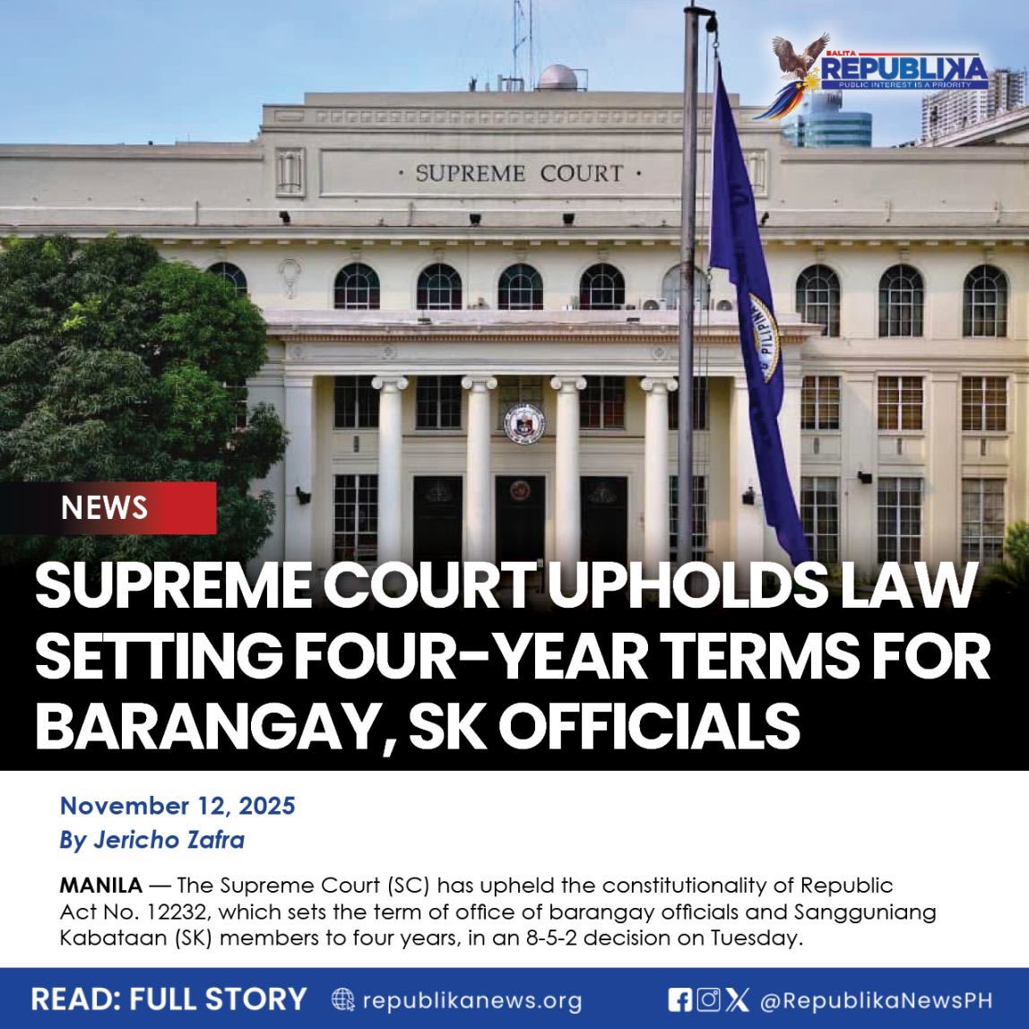 RepublikaNewsPH's tweet image. Under RA 12232, the next SK elections are scheduled for the first Monday of November 2026 and every four years thereafter. #SupremeCourt #BSKEElections #Comelec 

READ: republikanews.org/2025/11/12/sup…