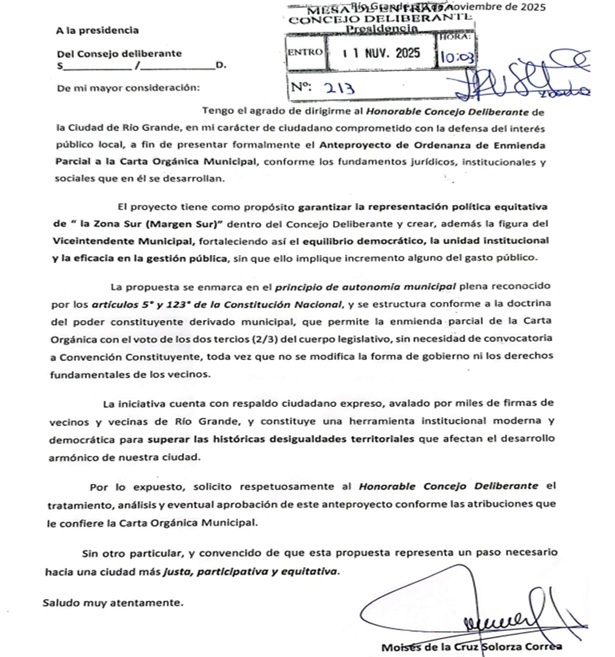 Una ciudad más justa y representativa

<a href="/MoisesSolorza/">Moisés Solorza ⭐⭐⭐</a>  fundamentó su propuesta en los principios de igualdad política, representación proporcional y participación ciudadana, consagrados en la Constitución Nacional, la Constitución Provincial y la propia Carta Orgánica Municipal.