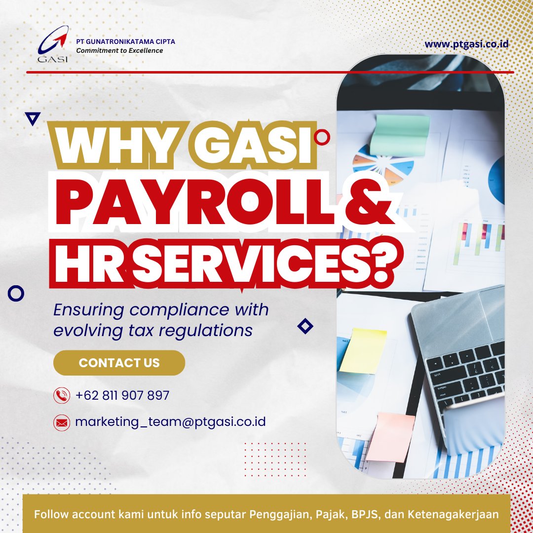 PTGASI's tweet photo. Choose GASI for Payroll &amp; HR and leverage expert knowledge for compliance, saving on training costs and gaining peace of mind. 

Do contact us at +62 811 907 897.
#serunyabelajar #penggajian #pajak #bpjs #payroll_indonesia #fyp #npwp #nik https://t.co/lF4hzhZ8BS