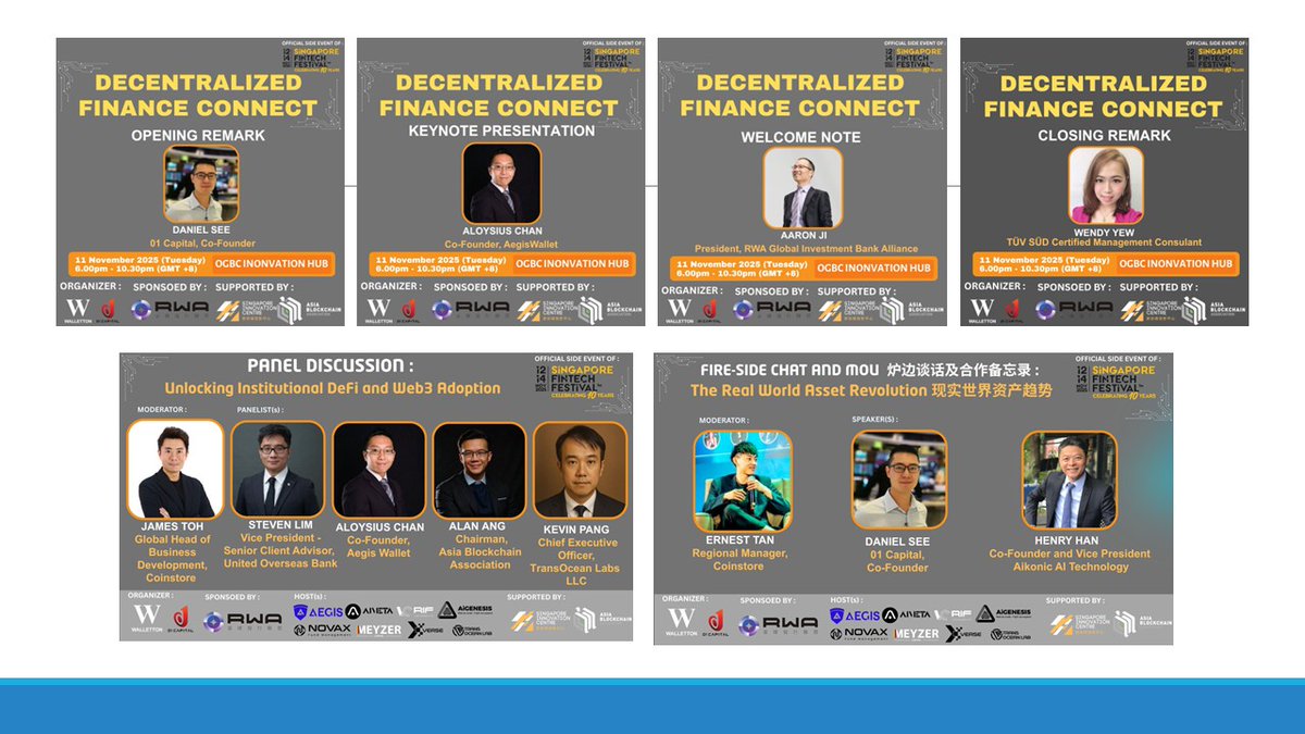 RWA meets AI at #DeFiConnect during #SGFinTechFest2025 - where 🚀visionaries mapped the future of tokenized real-world assets and AI-powered finance. 🧠 Smarter, scalable, and on-chain.

🔗 bit.ly/47NoWmb

#01Capital #RWA #AI #DeFi #Web3 #RWAfi #AIfi