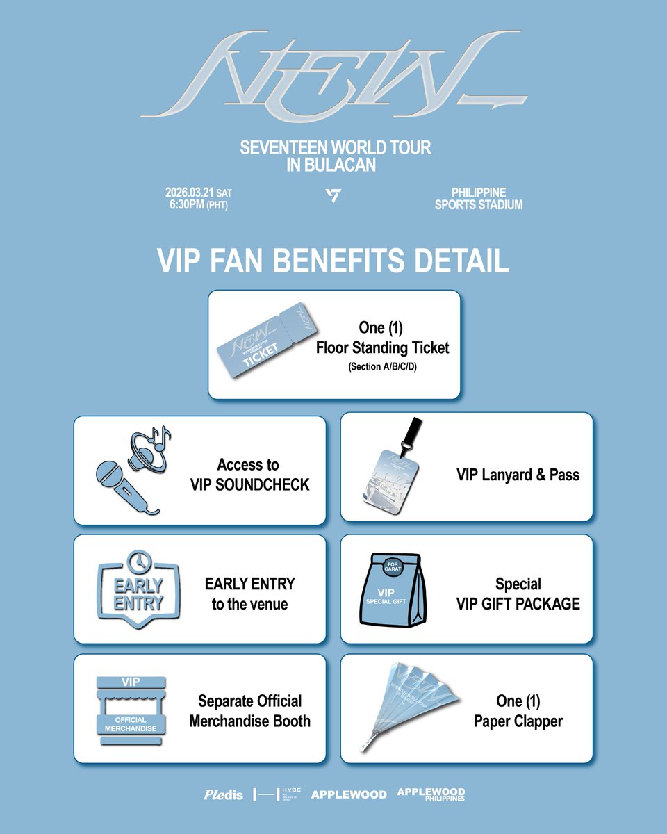 applewood_ph's tweet image. Exclusive moments just for VIP CARAT! 💎✨
Unique access and surprises are waiting for you.
Wishing you good luck in grabbing the best seats! 🎟️

SEVENTEEN WORLD TOUR [NEW_] IN BULACAN
📅 2026. 03. 21 (SAT) 6:30PM PHT
📍 PHILIPPINE SPORTS STADIUM

▶ CARAT MEMBERSHIP PRESALE :…