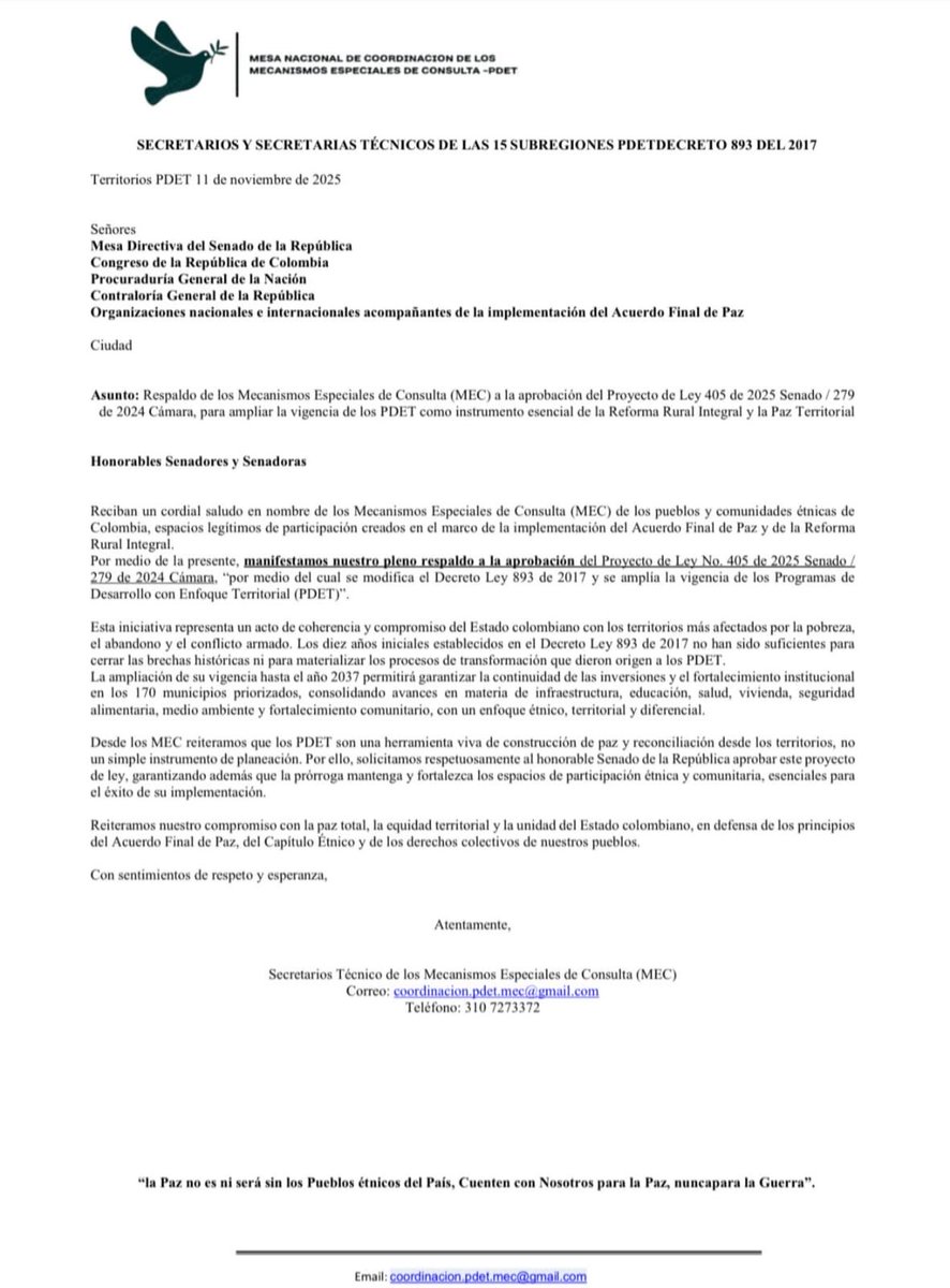 Mesa Nal de coordinacion MEC-PDET tweet media