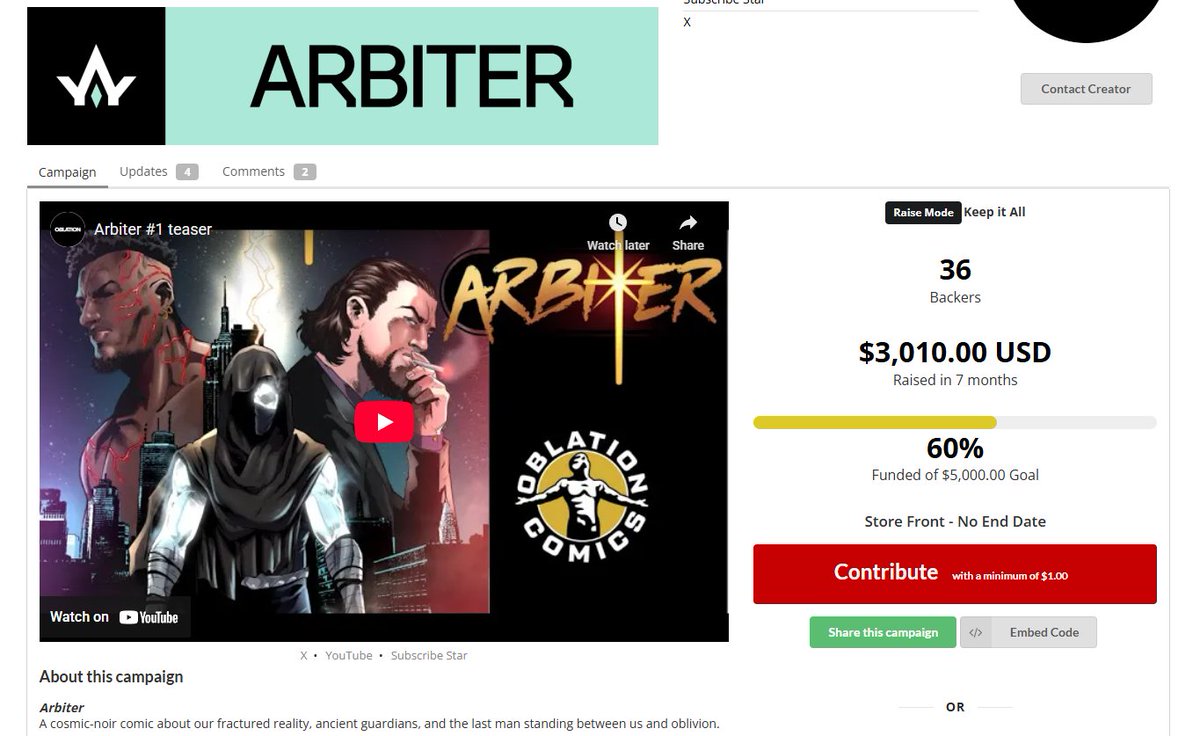 Just past 3k in backing! That's 60%! thank you all so much for your support! I cannot wait for you all to read Arbiter. It is unlike anything else out there. It may have elements of superhero, science fiction and supernatural, however, Arbiter is "Mythic" story telling which is