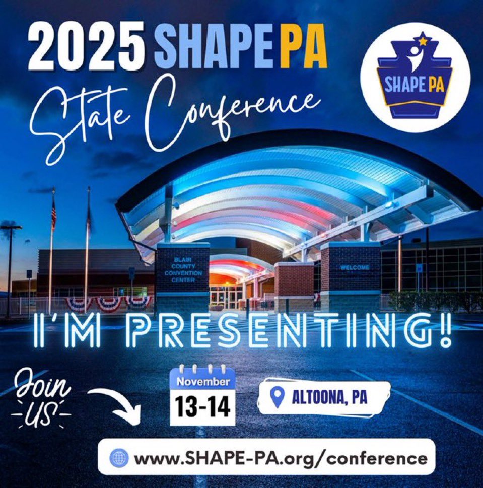 Thrilled to present “Technology in Elementary #PhysEd: Tools to Engage, Assess, &amp; Elevate Learning” with amazing <a href="/WCUofPA/">West Chester University</a> students Jacqueline Deisler, Cheyenne Kirk, &amp; Jesse Wisnoff at the #SHAPEPA2025 Conference this Thursday! 💜💛
#WCUHPE #HealthandPE #TechInPE #PhysEd #SHAPEPA
