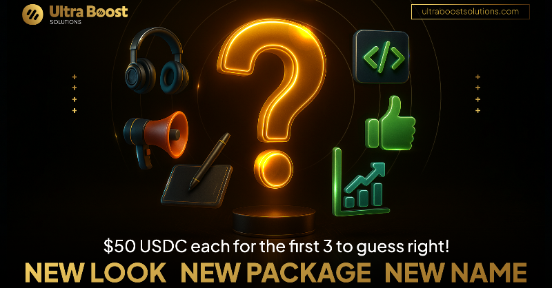 UltraBoostLabs's tweet photo. Coming soon!
• Packages &amp; Rentables: Mix services for spot discounts. Our products + partners. All on our web. 
• Redesigned Page: Easy nav, less text, more visuals. All ideas front &amp; center.
• Rebrand: New name. Guess?
First 3 right: $50 USDC ea. 1 entry/reply. Wins Nov 21.