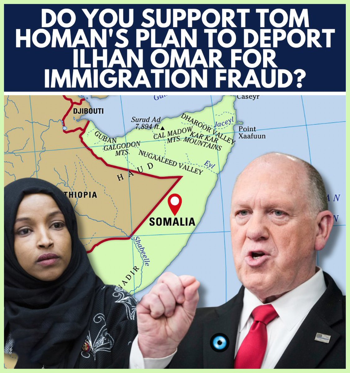 TrumpBarron_Q's tweet image. 🚨BREAKING: DO YOU SUPPORT TOM HOMAN’S PLAN TO DEPORT ILHAN OMAR FOR IMMIGRATION FRAUD?