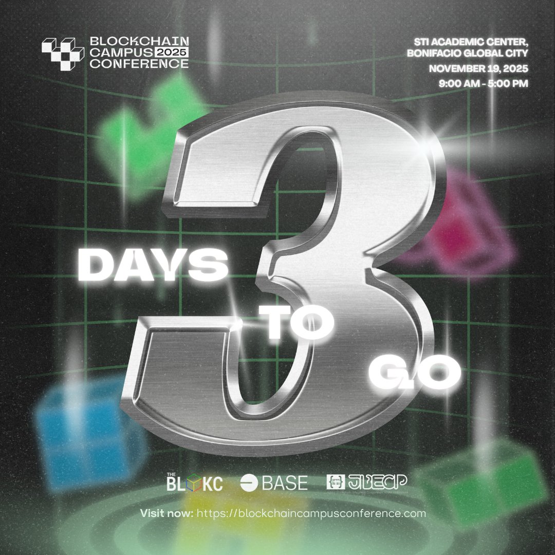 Bcampusconf's tweet image. 🌟 3 days to go before #BCC2025! 🚀
Innovation, gaming &amp;amp; creativity unite at Cavite State University. 💡

Don’t miss your chance to be part of it!
👉 lu.ma/bcc2025luzon

#BlockchainCampusConference #Web3PH #CountdownToBCC