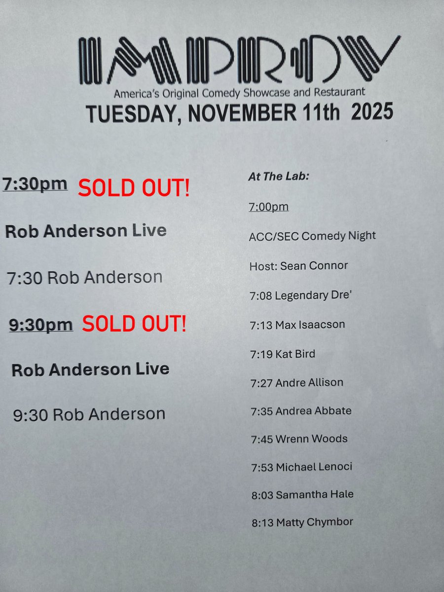 Set times tonight! The Main Room is Sold Out. Get the last Tickets for the Lab show at hollywoodimprov.com or arrive early and buy at the door! #hollywoodimprov #comedy