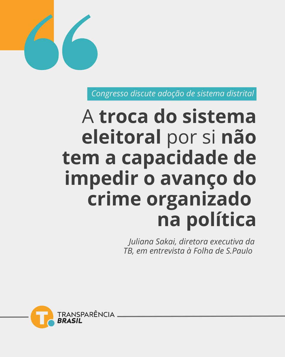 trbrasil's tweet photo. Em entrevista à @folha, a diretora-executiva da Transparência Brasil comentou a proposta em debate no Congresso de alterar o sistema eleitoral do proporcional para o distrital misto, como forma de impedir o avanço do crime organizado na política: https://t.co/tZkRCH2fzf https://t.co/ok9XPhyJUS