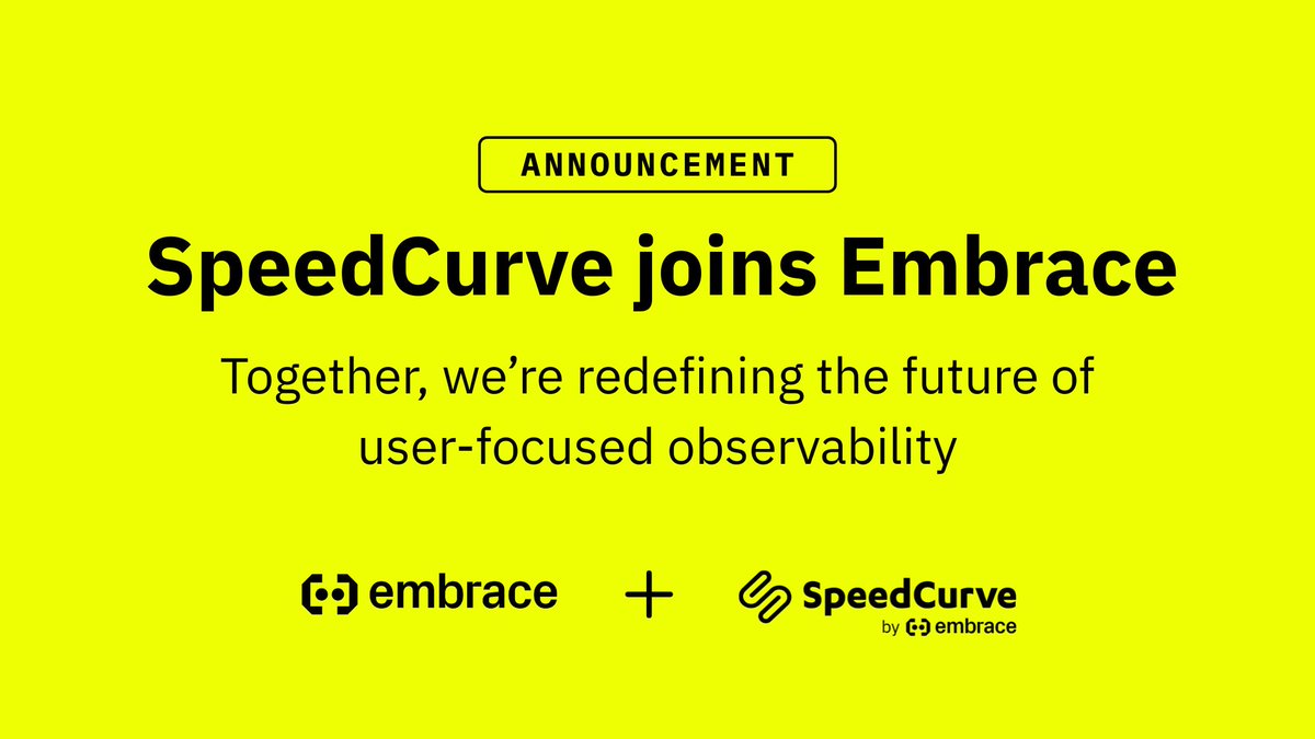 embracemobile's tweet photo. 🎉 Big news! We’re thrilled to welcome @SpeedCurve to Embrace 💛

Together, we’re uniting deep web + mobile expertise into one OpenTelemetry-based, user-focused observability platform. 

Learn more: https://t.co/TuiS3mQ4x3 https://t.co/uvNKoKXU0Q