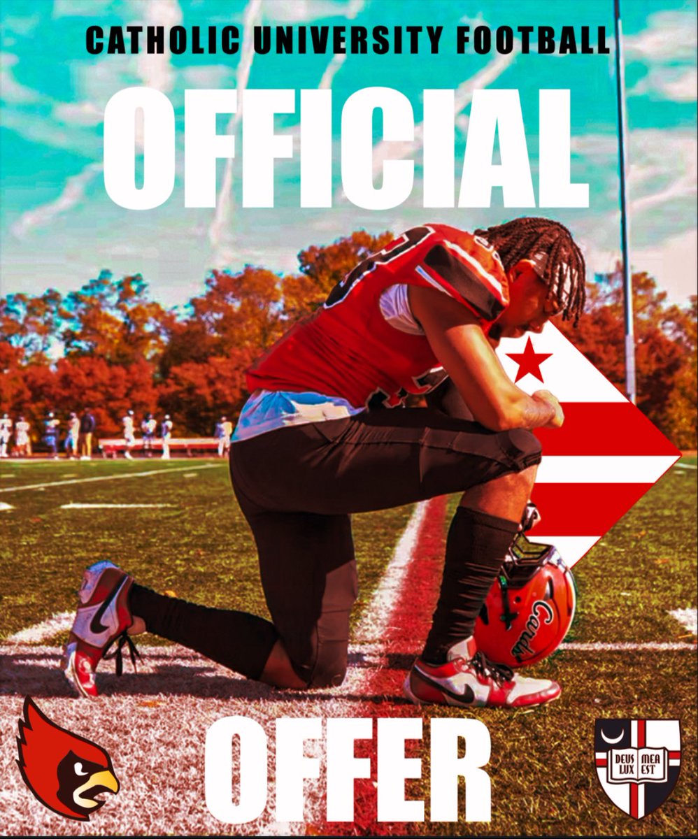 Thank you  <a href="/Coach_PinkHat/">Lamaar Thomas</a> and <a href="/CatholicU_FB/">𝘾𝘼𝙏𝙃𝙊𝙇𝙄𝘾 𝙐 𝙁𝙊𝙊𝙏𝘽𝘼𝙇𝙇</a> for the offer and opportunity to play at the next level.  <a href="/CoachDelleDonne/">Gene Delle Donne</a> <a href="/CoachWorrilow/">Paul Worrilow</a> <a href="/mfarrellsports/">Mike Farrell</a> <a href="/dharm32/">Duron Harmon</a>