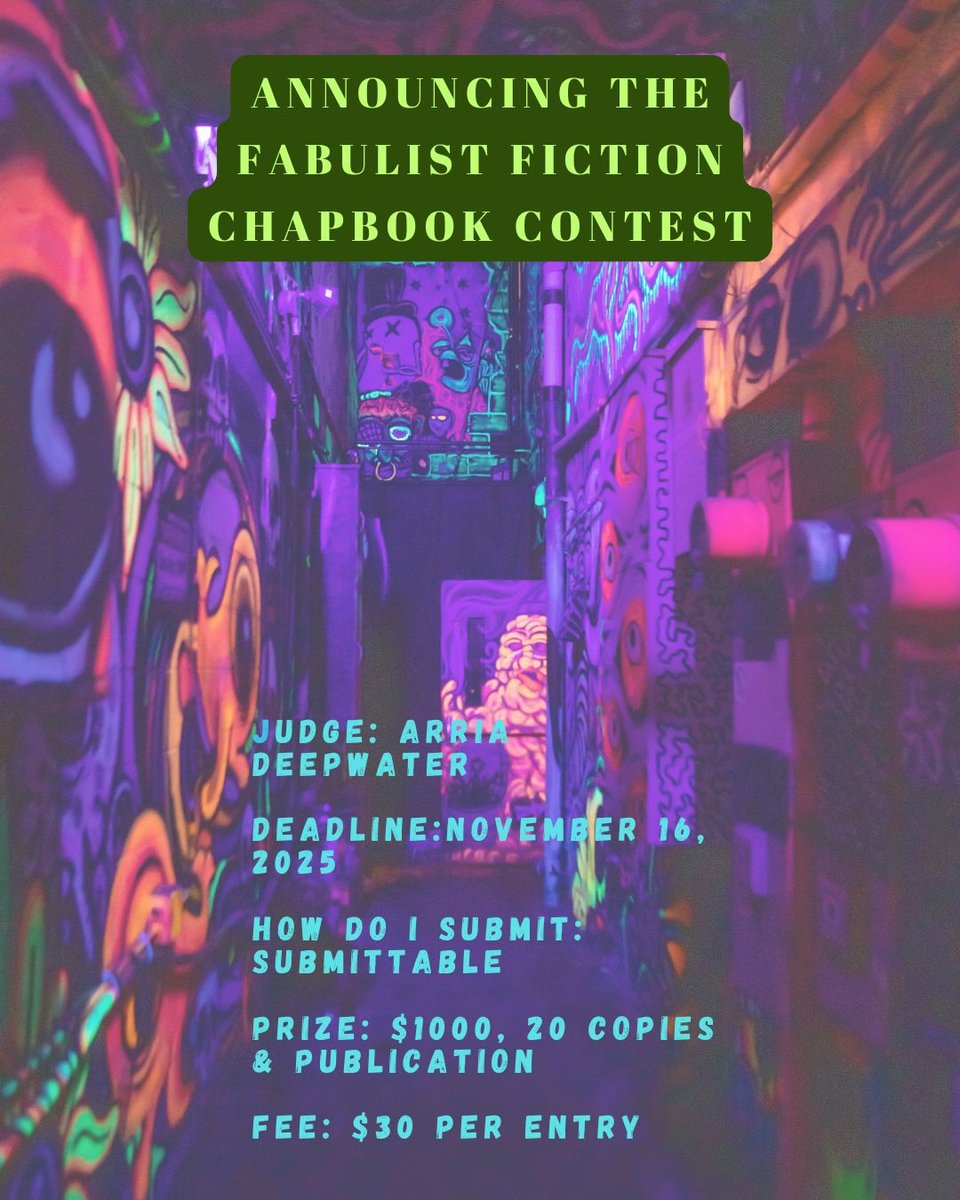 newpages's tweet image. Time is almost up! Omnidawn&apos;s Fabulist Fiction Contest closes to entries on November 16! $30 fee. Winner receives $1,000, book publication, &amp;amp; 20 copies. Judge is Arria Deepwater.

#writers #WritingContest @omnidawn newpages.com/guide-submissi…