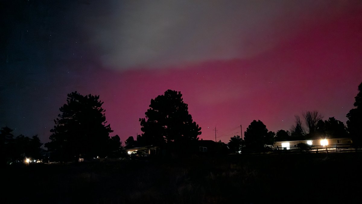 Aurora Borealis looking pretty good from Evergreen this evening. You can see the Big Dipper on the horizon.

This shot was from 6:57 PM MST. It was much more intense ten minutes earlier (when I didn't have my phone with me . . . of course). #cowx
