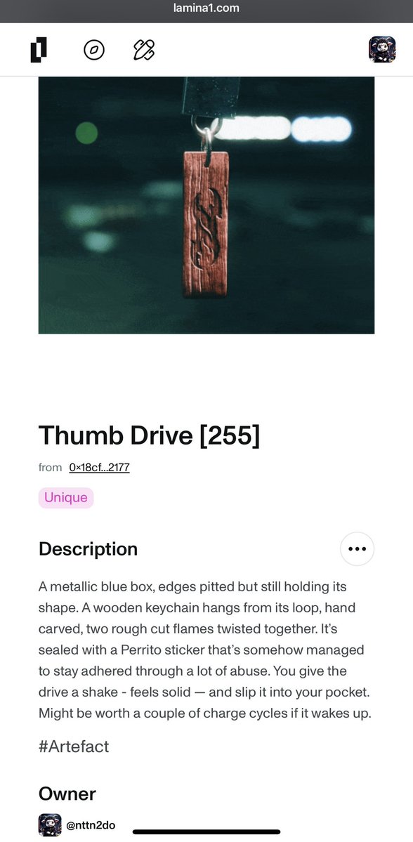 Artefact Thumb Drive has been minted on 11/11 <a href="/Lamina1official/">LAMINA1</a> #L1EarlyAccessPassholders