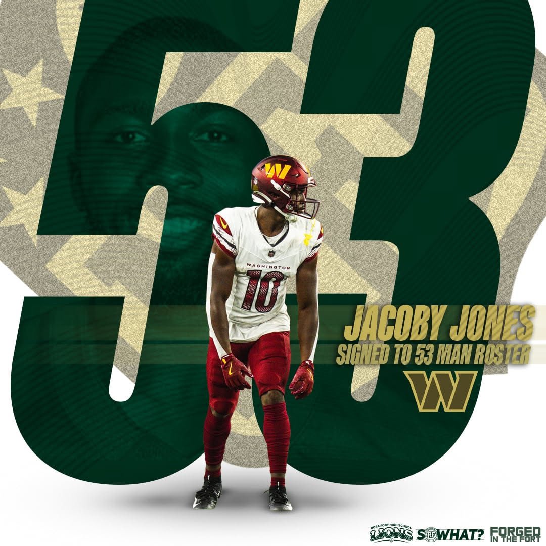 A huge shoutout to our very own Jacoby Jones for being signed to the Commanders 53 man roster . A wonderful milestone to what hopes to be a long career. We are proud of you #SoWhat 🦁🏈💛💚<a href="/Jmoneyjones19/">Jacoby Jones</a>
