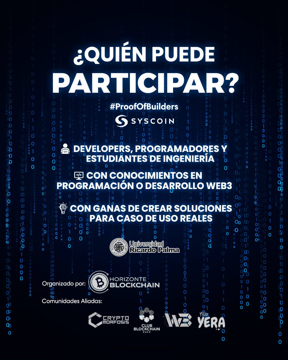HorizonteBlock's tweet image. Construye, conecta y crea en la #ProofOfBuilders Hackathon Perú 🚀
#HorizonteBlockchain #Web3Community
