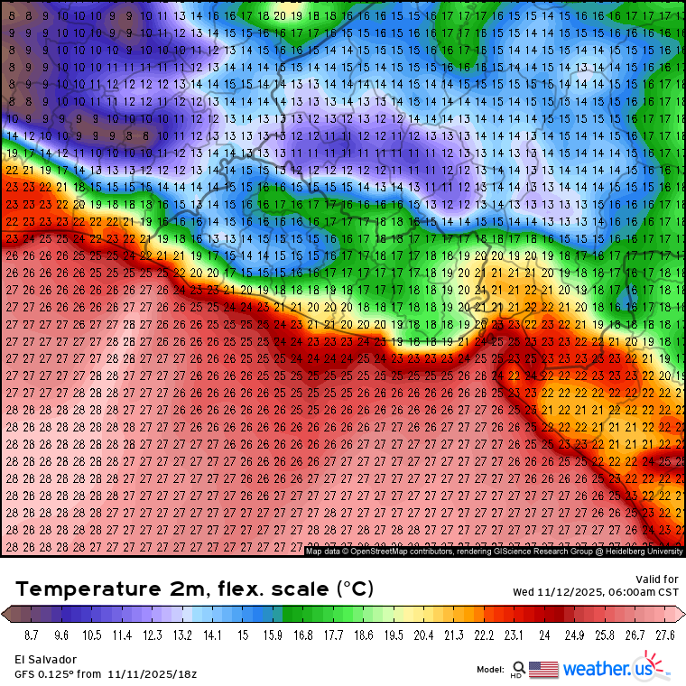 GuillermoJovelR's tweet photo. 📢🚨 🌬️🌡️🍃
ChamanweatherES ™

La madrugada del 12 de noviembre será la mas fría de este evento de FF, seguida por  la madrugada del jueves 13. 
Las temperaturas rondarán los 13 a 15 C al occidente y centro, con caídas más pronunciadas hacia las zonas de montaña, entre los 2 a 5 C en el Pital, entre 9 a 12 C en el volcán de San Salvador por referencia.

Busque en el mapa su zona específica para mayor detalle.
