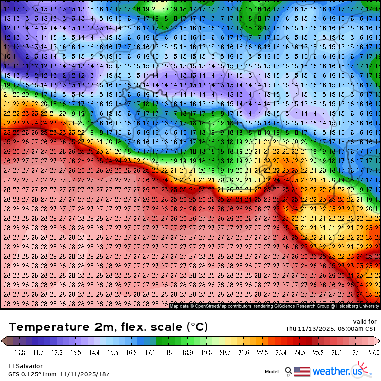 GuillermoJovelR's tweet photo. 📢🚨 🌬️🌡️🍃
ChamanweatherES ™

La madrugada del 12 de noviembre será la mas fría de este evento de FF, seguida por  la madrugada del jueves 13. 
Las temperaturas rondarán los 13 a 15 C al occidente y centro, con caídas más pronunciadas hacia las zonas de montaña, entre los 2 a 5 C en el Pital, entre 9 a 12 C en el volcán de San Salvador por referencia.

Busque en el mapa su zona específica para mayor detalle.