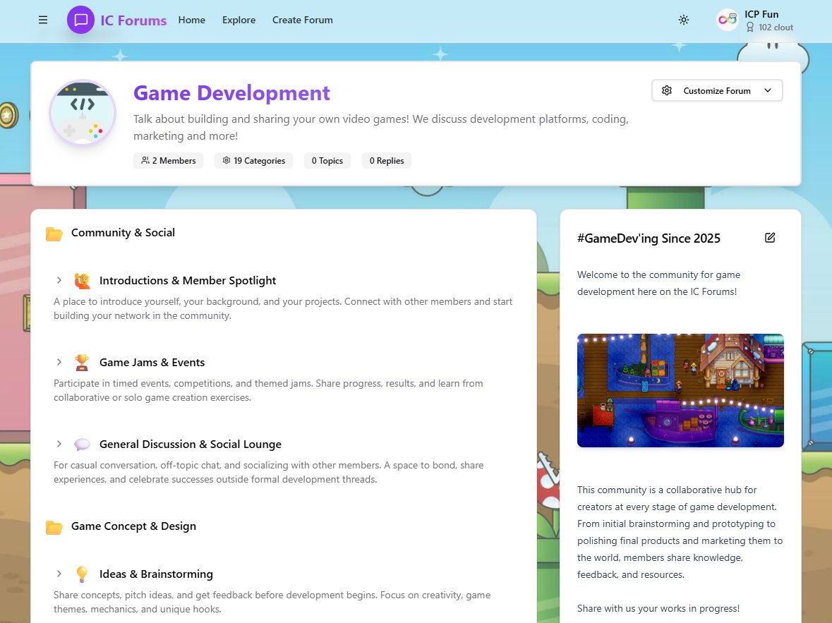 icpforums's tweet image. #ICForums now has a community built specifically for game developers. 

Come share your projects, discuss IDEs, marketing and share game jam events, all on the $ICP.

#gamedev #indiedev #indiegames
