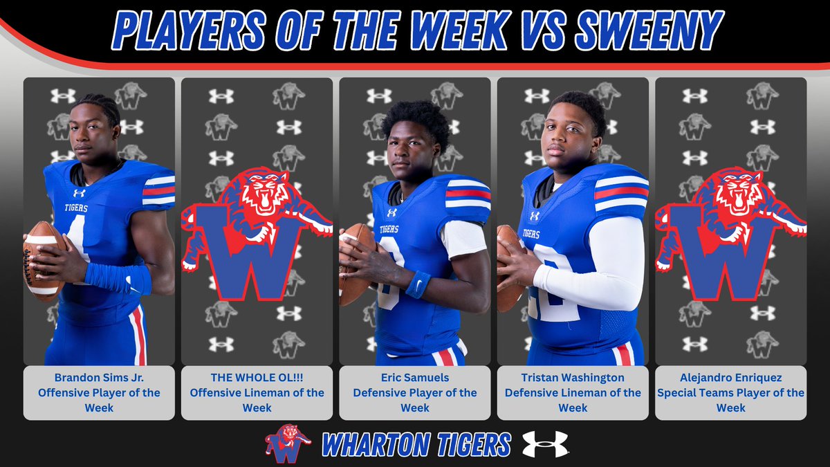 Congrats to our Players of the Week against Sweeny. Hard work showing on the field, and now playoff bound!
#TigerPrideRising #RestoreTheRoar
