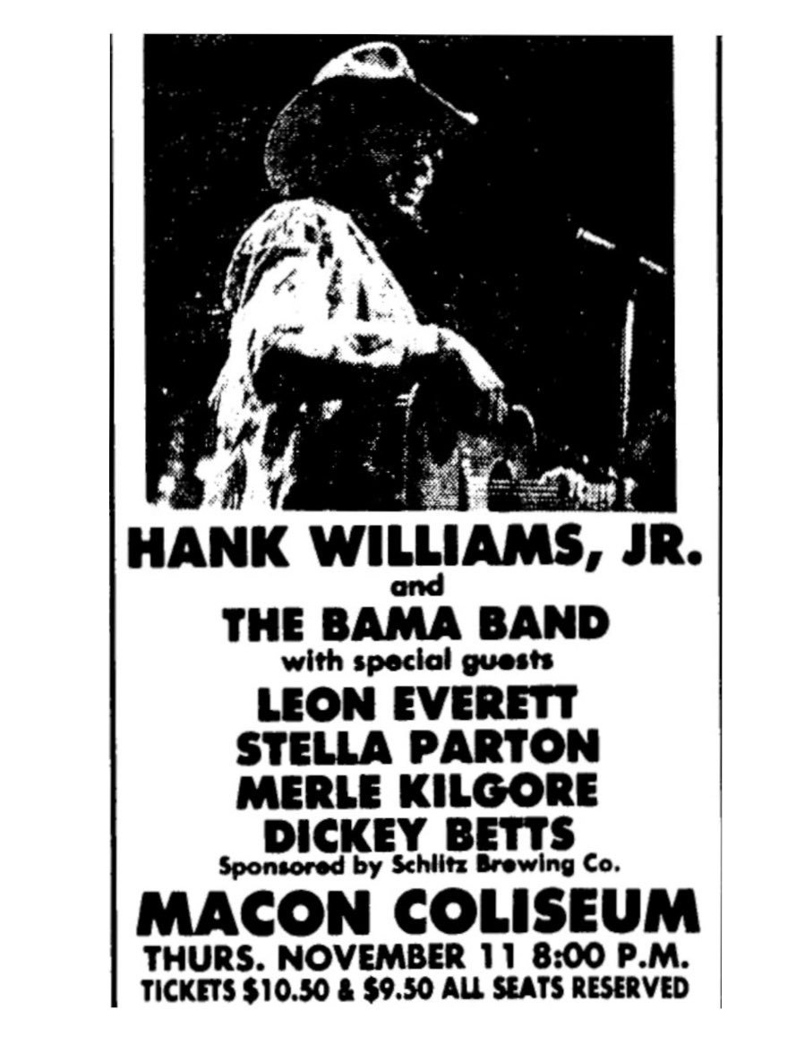 Hank Jr. AND Dickey Betts. It was some $10 show 43 years ago tonight in Macon: