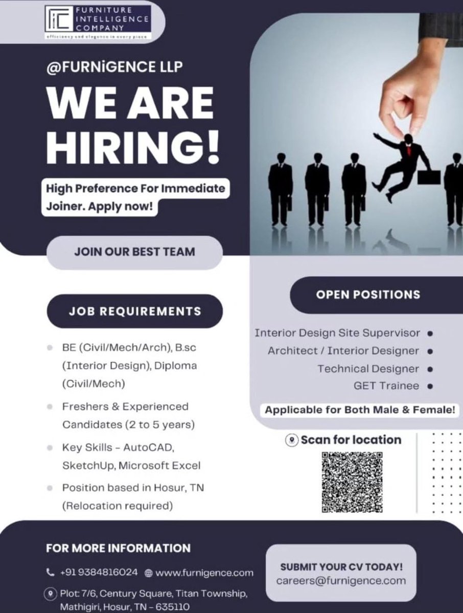 21sparksacademy's tweet image. ஒசூர் தனியார் நிறுவனத்தில் வேலைவாய்ப்பு.

இன்ஜினியரிங் சிவில்/மெக்கானிக்/ஆர்கிடெக்ட் பிரிவில் படித்தவர்களுக்கு வாய்ப்பு.

#JobAlert #Jobs