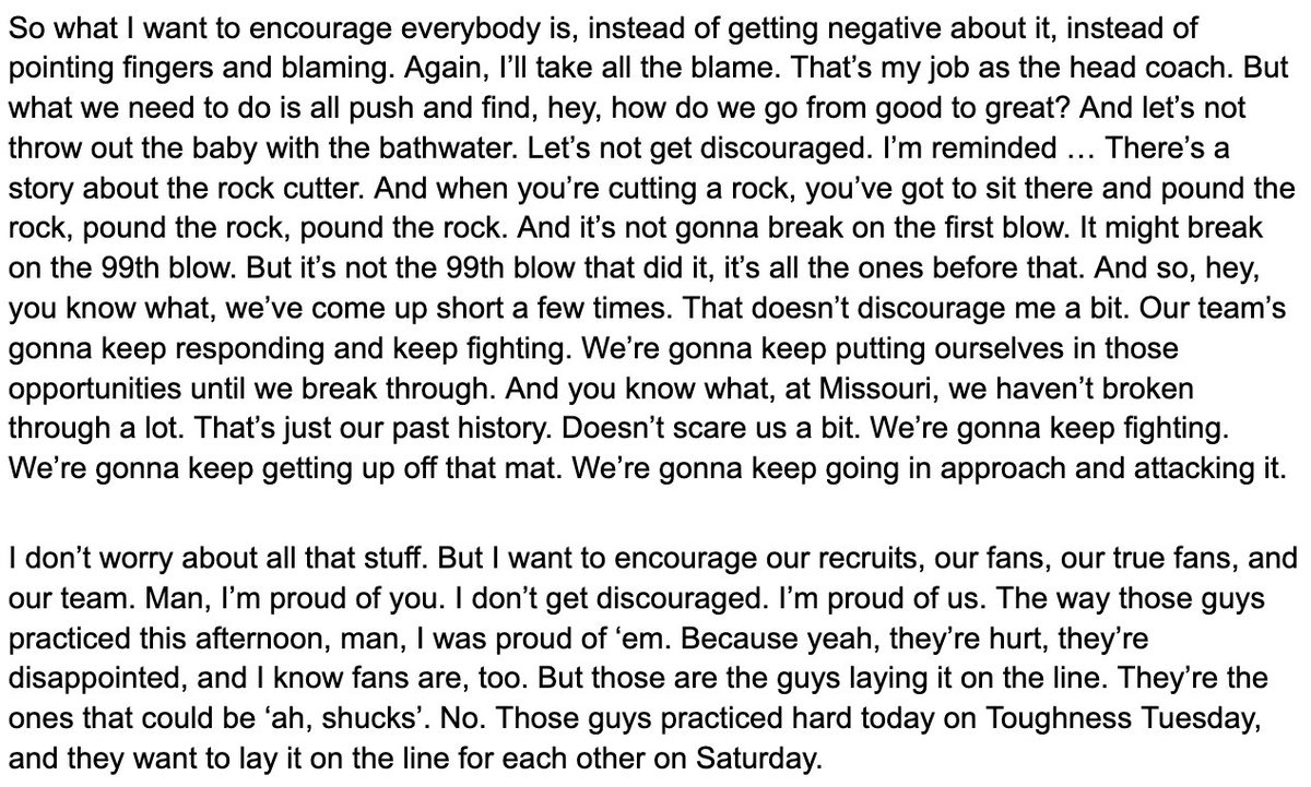 quentincorpuel's tweet image. Here's the full quote from Eli Drinkwitz at Tiger Talk about a hot topic of conversation since Saturday night: